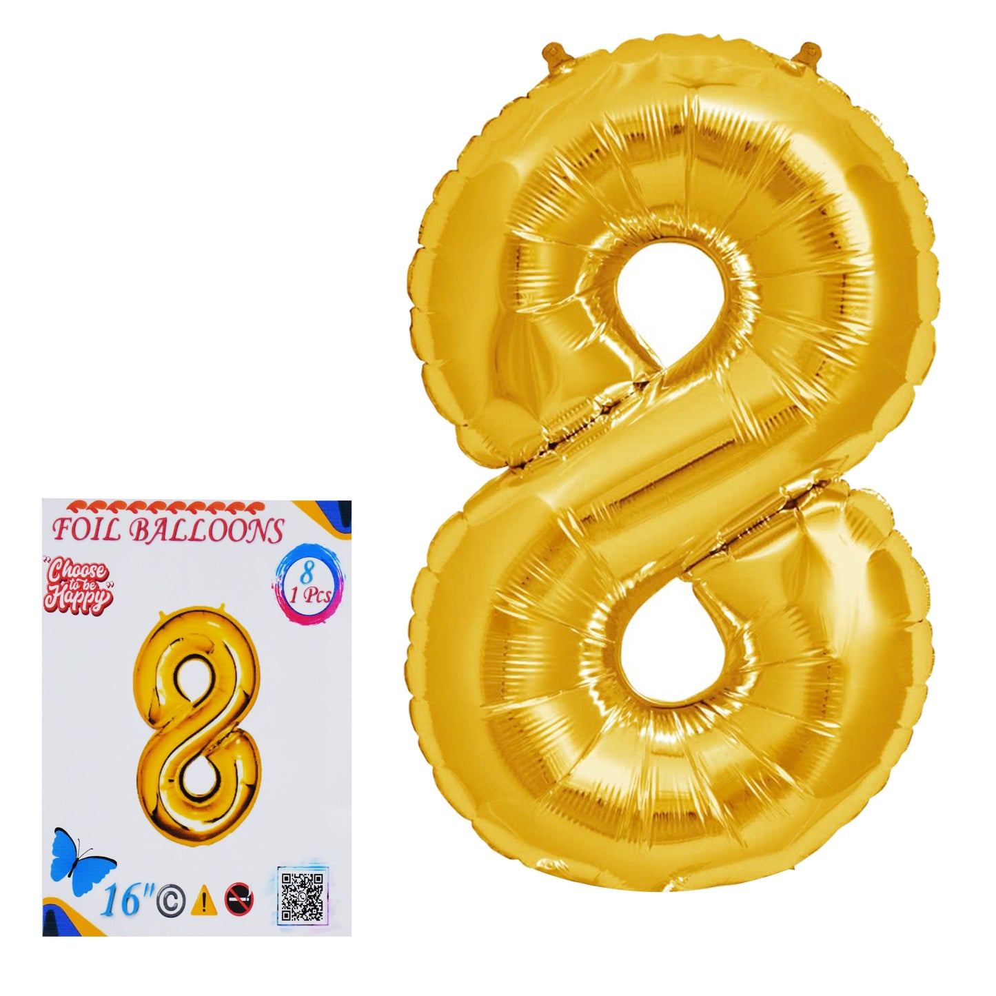 16 Inch Golden Number 8 Foil Balloon for Party Decoration