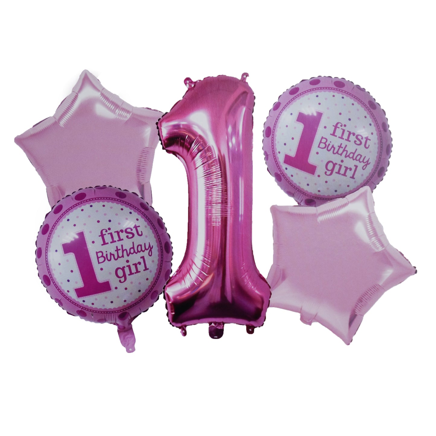 "First Birthday Girl" Pink Theme Foil Balloon 5 Pcs Set For Birthday Party Decoration