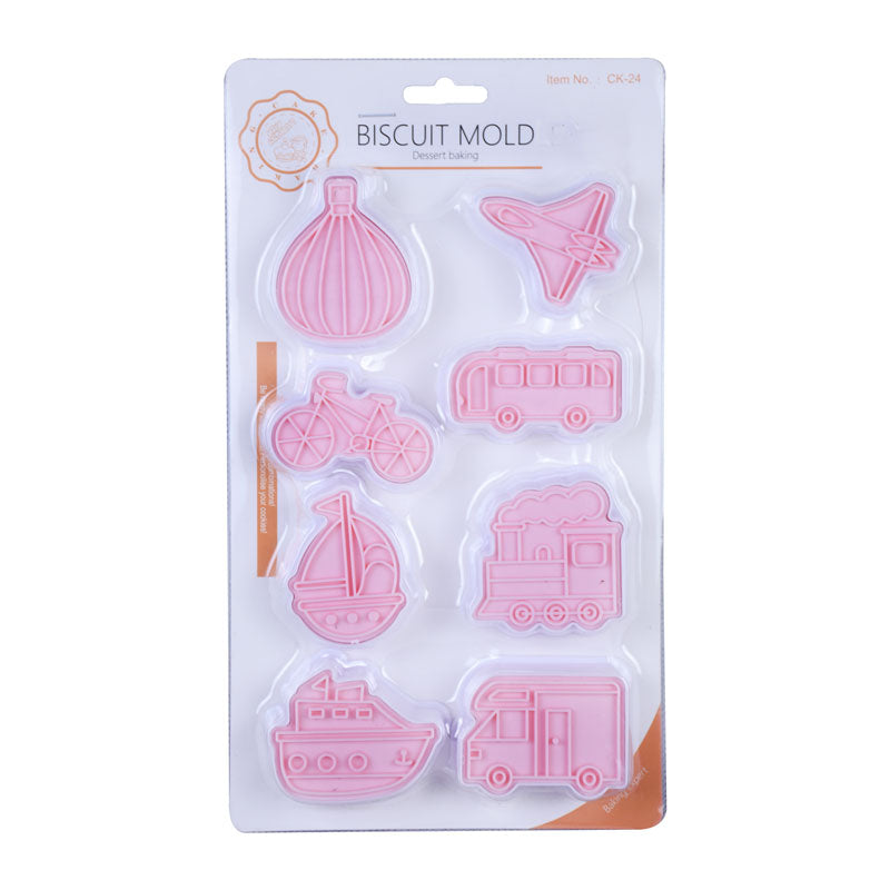 Transport Theme Cookie And Fondant Plastic Cutters With Stamps 8 Pcs Set