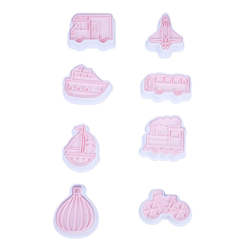 Transport Theme Cookie And Fondant Plastic Cutters With Stamps 8 Pcs Set