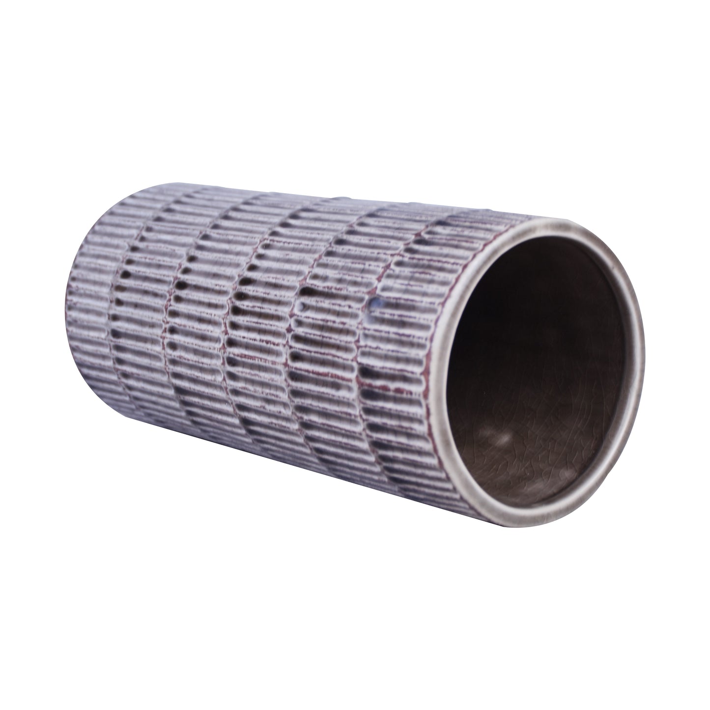 Ridged Textured Cylinder Shape Ceramic Home Decoration Flower Vase