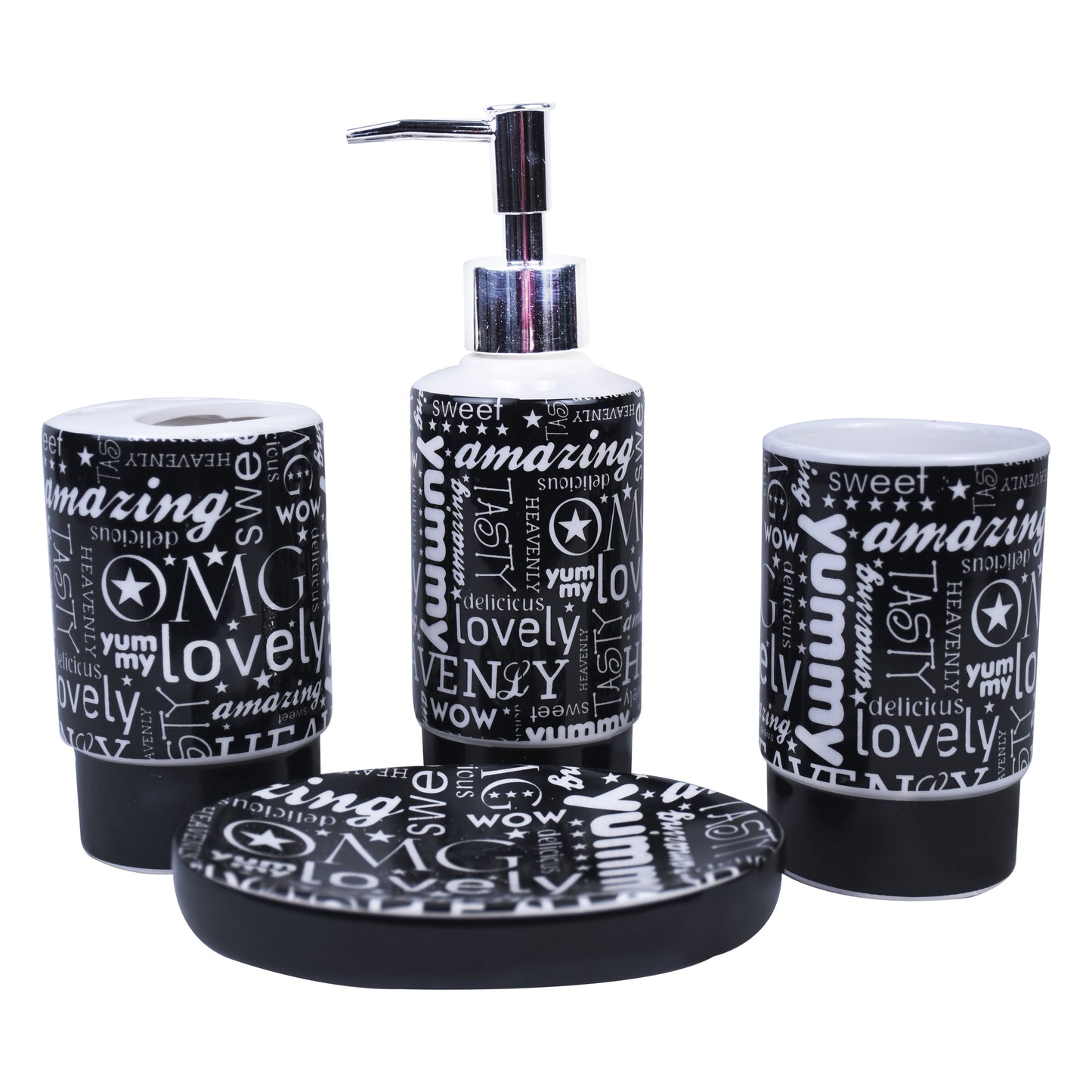 Food Praising Words 4 Pcs Ceramic Bathroom Accessories Set