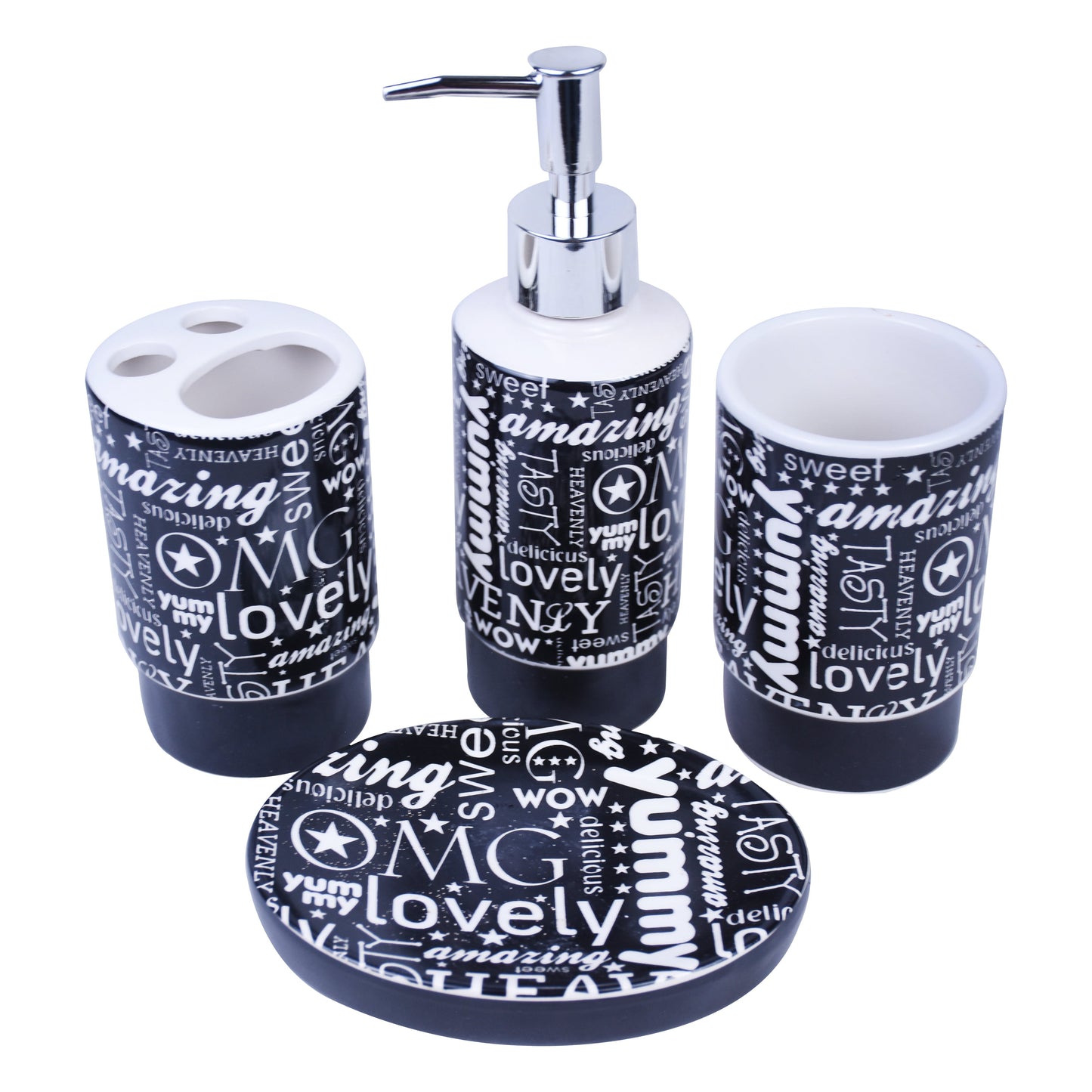 Food Praising Words 4 Pcs Ceramic Bathroom Accessories Set