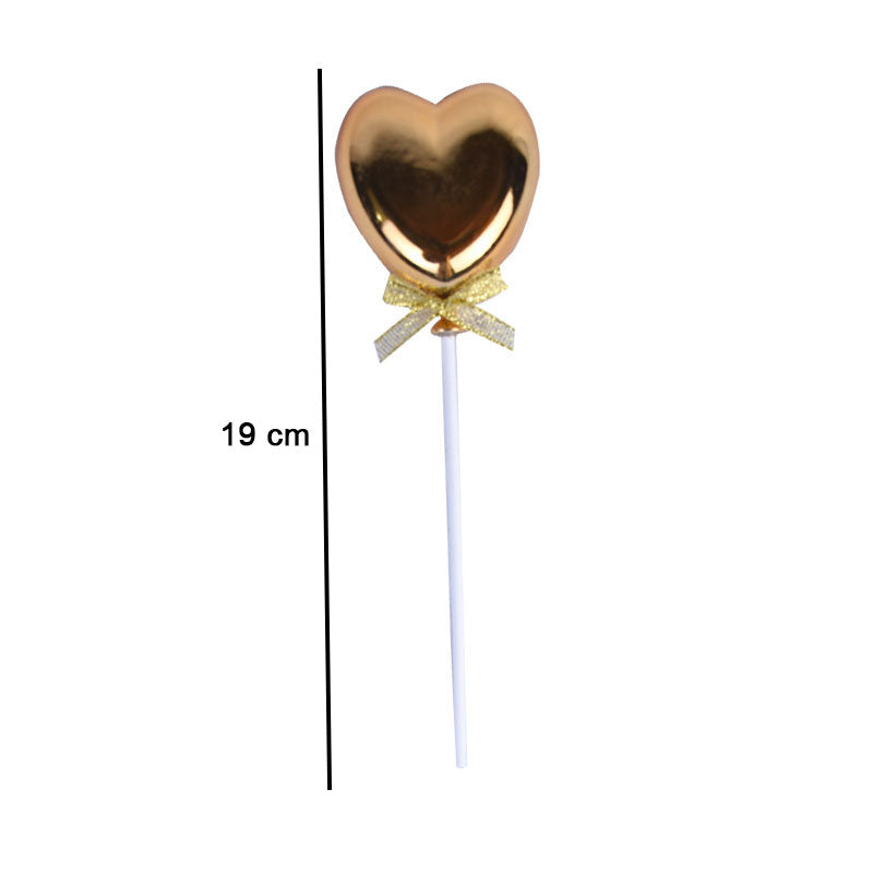 Golden Heart Cake Topper for Birthday, Anniversary, and Wedding Cake Decoration