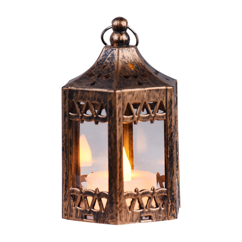 LED Candle Hexagon Hut Small Lantern Hanging and Centerpiece Decor