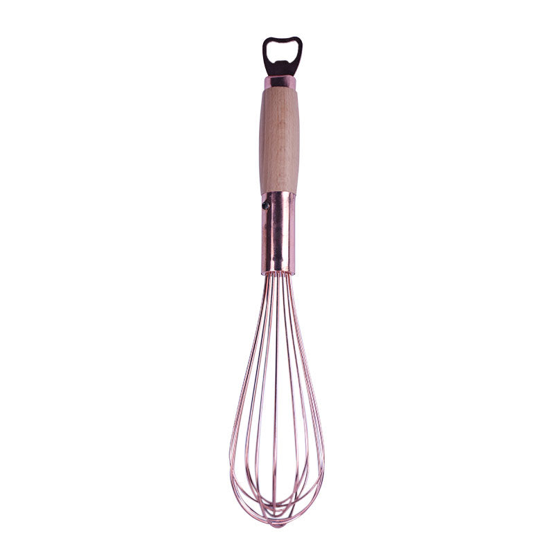 Stainless Steel Copper Colored Hand Whisk With Wooden Handle 15 Inch