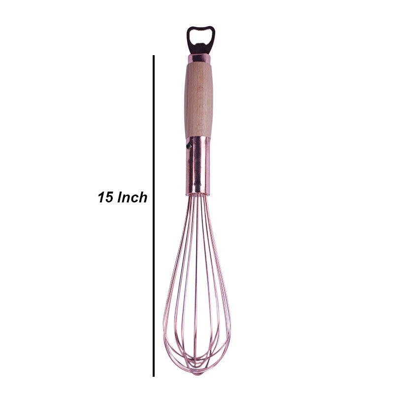 Stainless Steel Copper Colored Hand Whisk With Wooden Handle 15 Inch