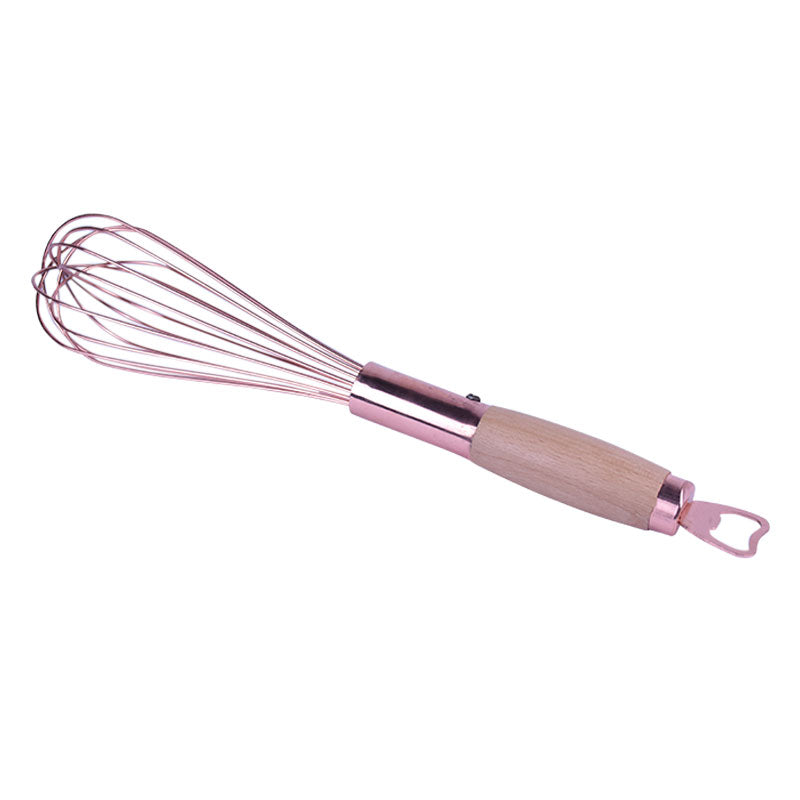 Stainless Steel Copper Colored Hand Whisk With Wooden Handle 15 Inch