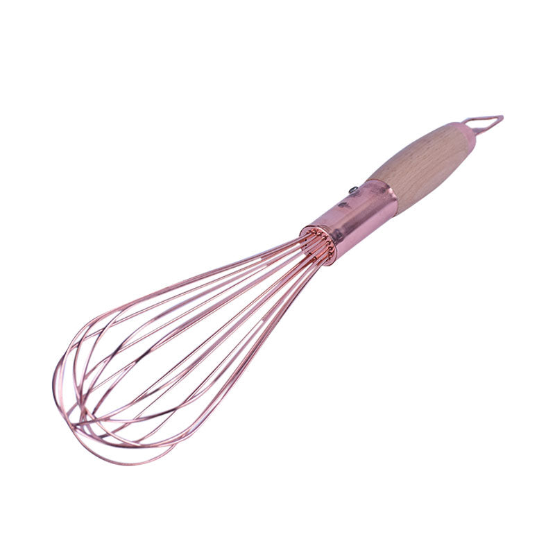 Stainless Steel Copper Colored Hand Whisk With Wooden Handle 15 Inch