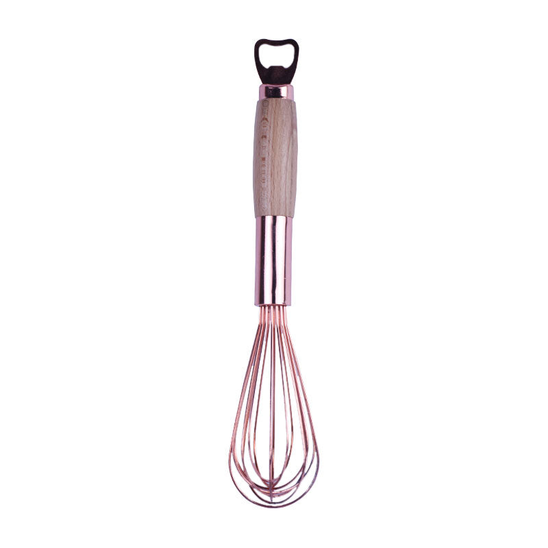 Stainless Steel Copper Colored Hand Whisk With Wooden Handle 11 Inch