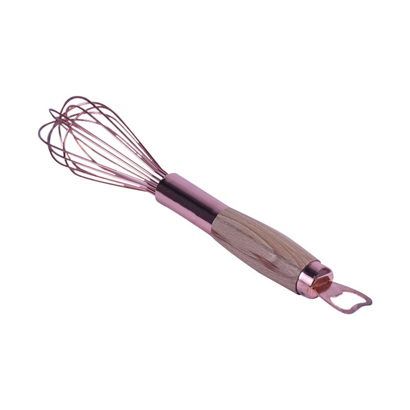 Stainless Steel Copper Colored Hand Whisk With Wooden Handle 11 Inch