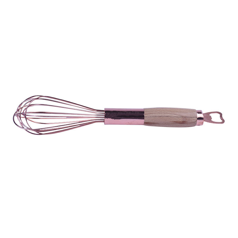 Stainless Steel Copper Colored Hand Whisk With Wooden Handle 11 Inch