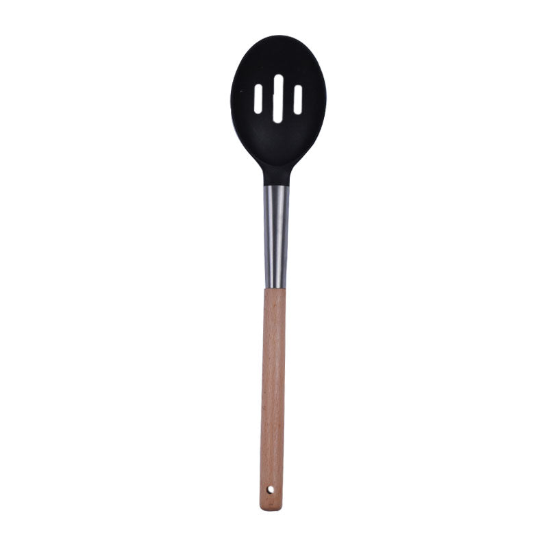 Slotted Food Serving Spoon Plastic With Wooden Handle