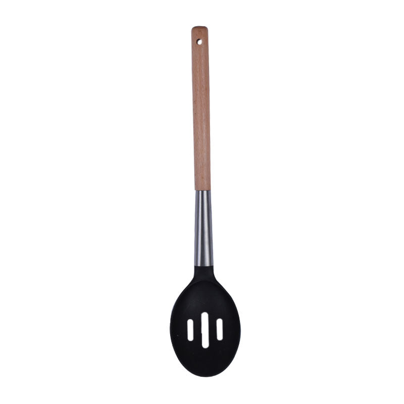 Slotted Food Serving Spoon Plastic With Wooden Handle