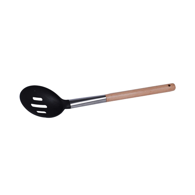 Slotted Food Serving Spoon Plastic With Wooden Handle