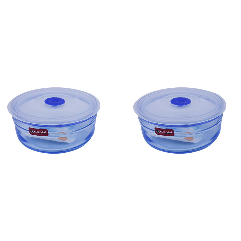 2 Pcs Koropal Food Container Glass Bowl with Airtight Plastic Lid