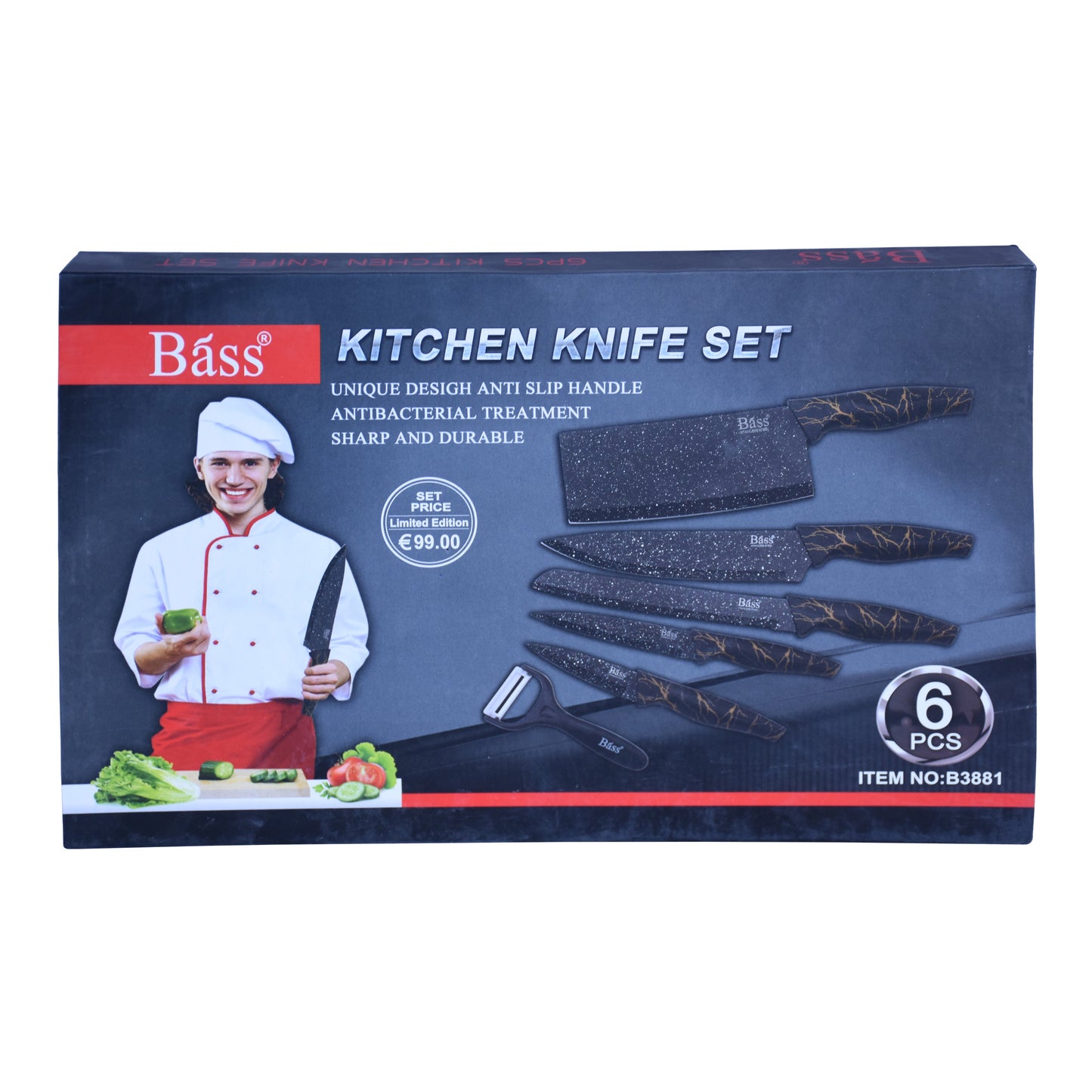Bass 6 Pcs Stainless Steel Non Stick Coating Kitchen Knife Set