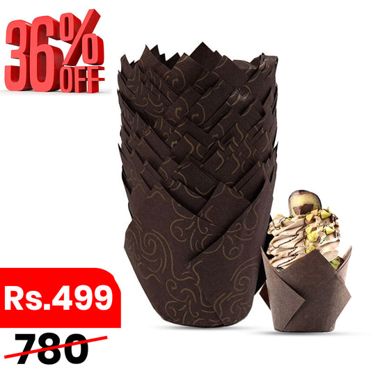 Designed Tulip Cupcake Liner Brown 50 Pcs
