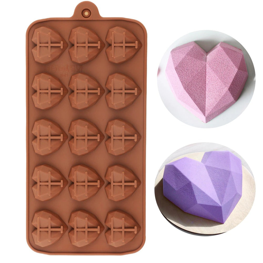 Diamond Heart Silicone Chocolate Mold 15 Cavity