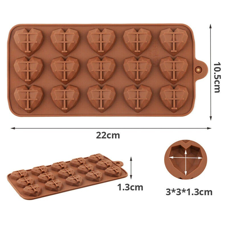 Diamond Heart Silicone Chocolate Mold 15 Cavity