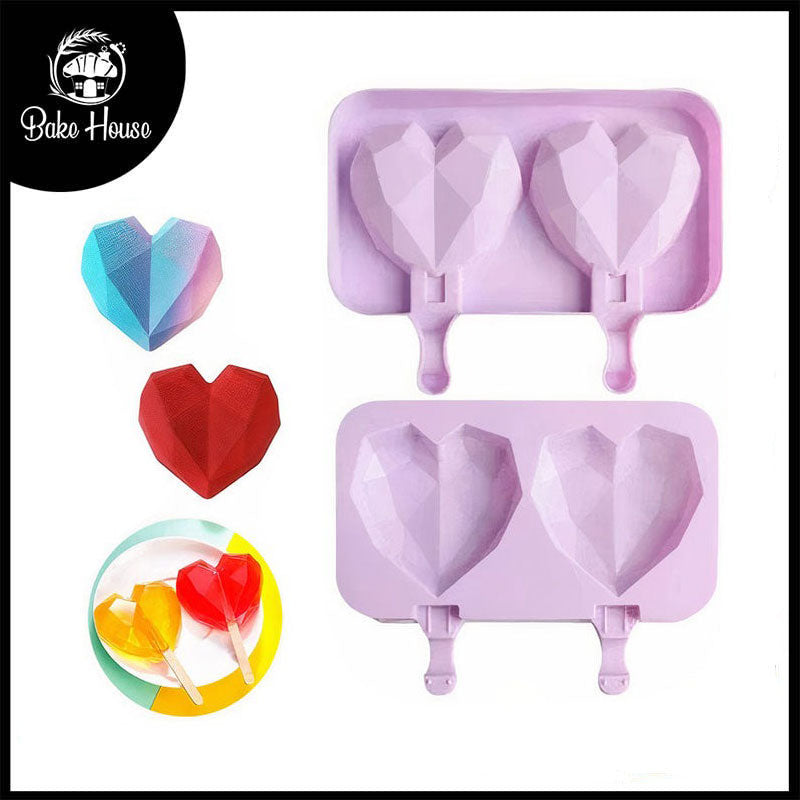 Diamond Heart Silicone Popsicle Mold 2 Cavity