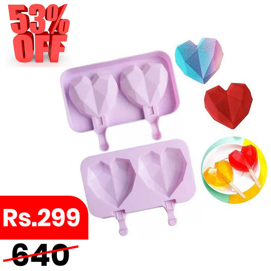 Diamond Heart Silicone Popsicle Mold 2 Cavity