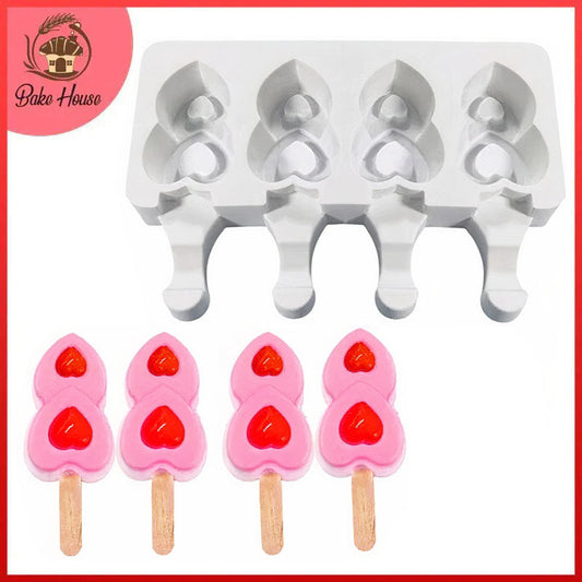 Double Heart Shape Silicone Popsicle Mold 4 Cavity