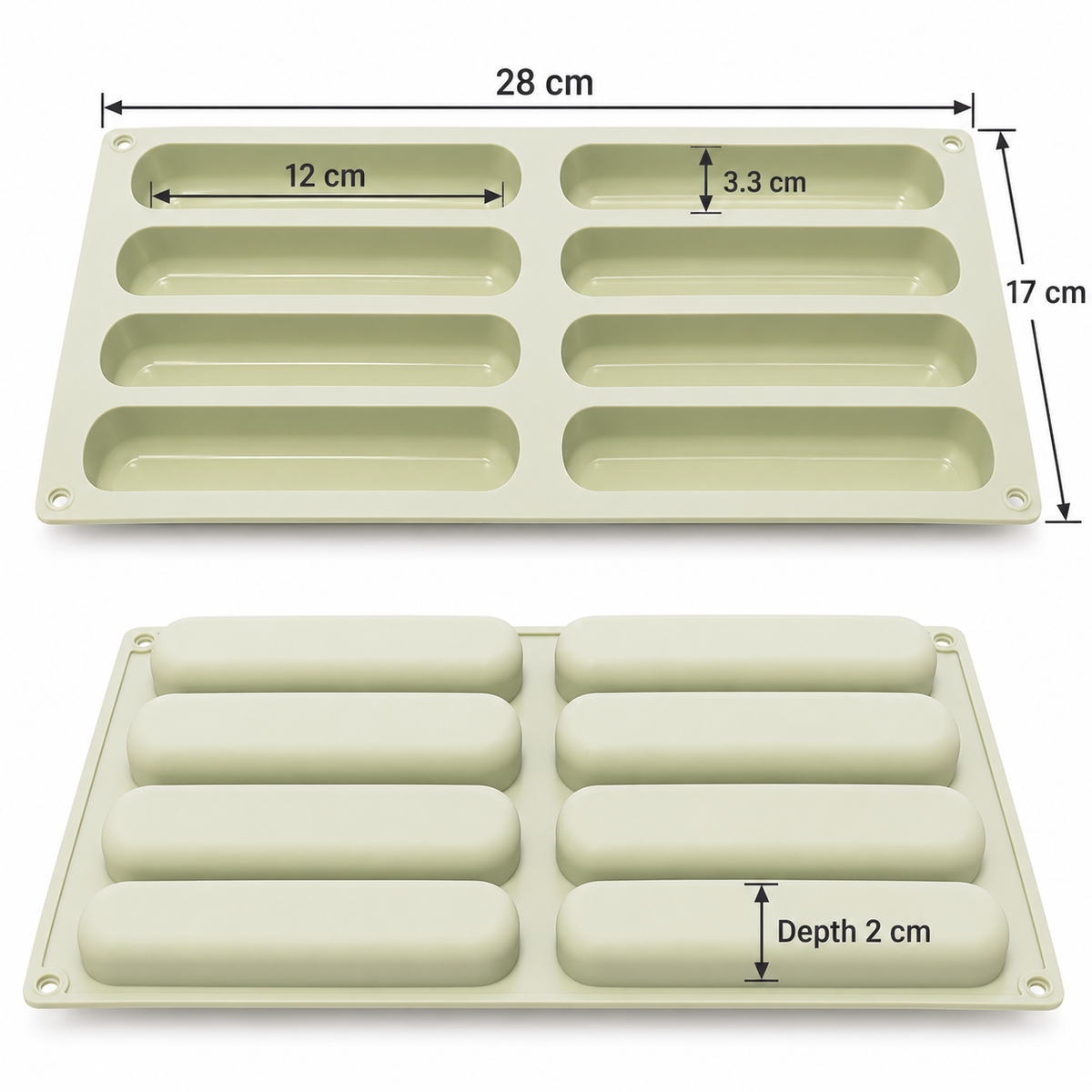 Silicone Eclair & Dessert Bar Mold 8-Cavity