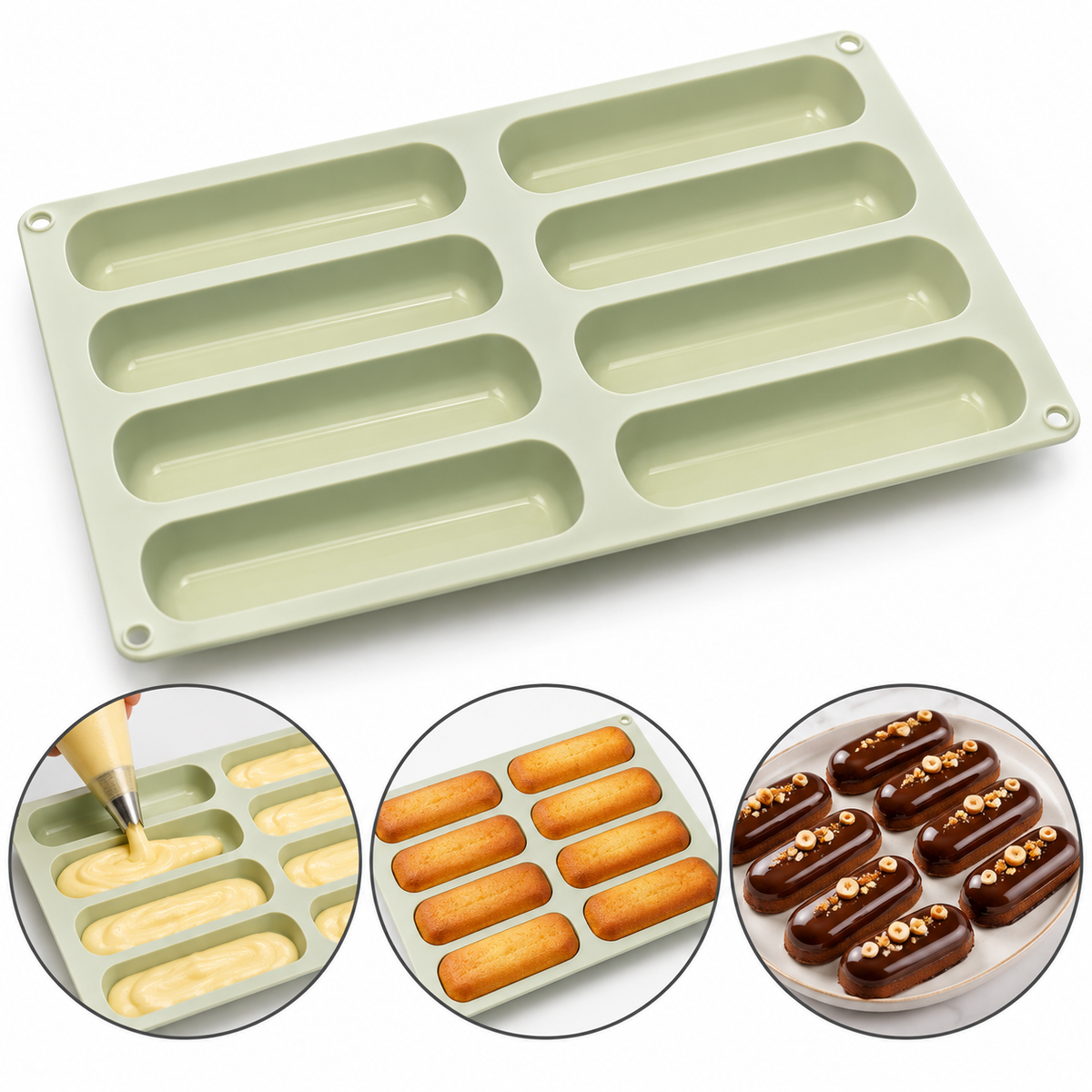 Silicone Eclair & Dessert Bar Mold 8-Cavity