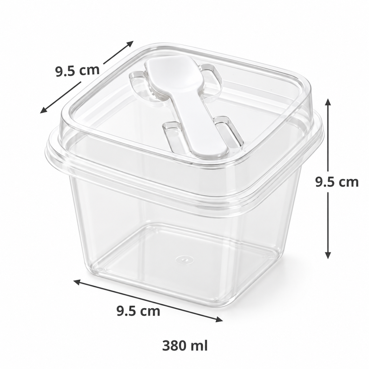 Disposable Square Dessert Container with Clear Lid & Spoon