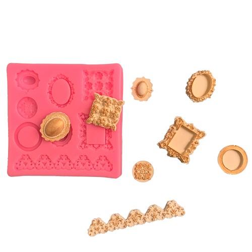 European Retro Gem with Border Silicone Fondant Mold