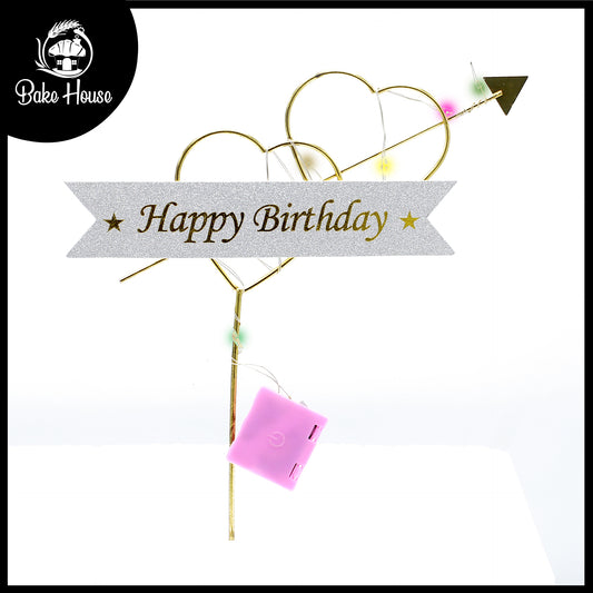 Happy Birthday Double Heart Cake Topper With Lights
