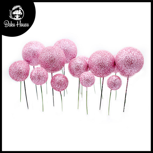 Glitter Shiny Pink Ball Cake Topper 20Pcs Set