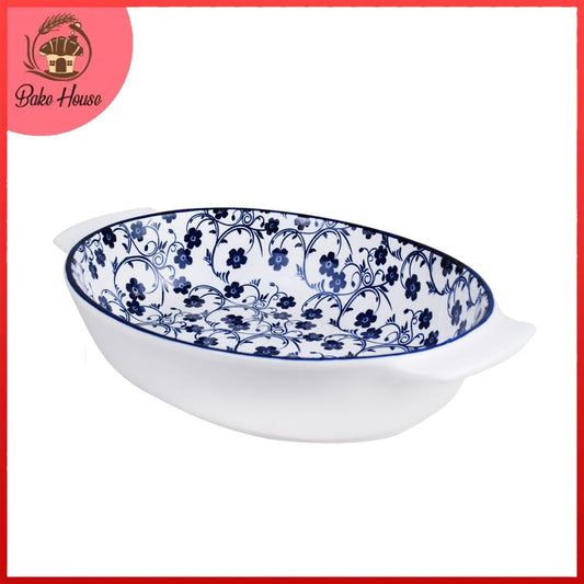 Danny Home Porcelain Blue Flower Oval Dish Medium
