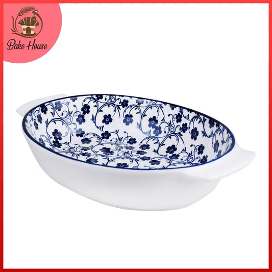 Danny Home Porcelain Blue Flower Oval Dish Large