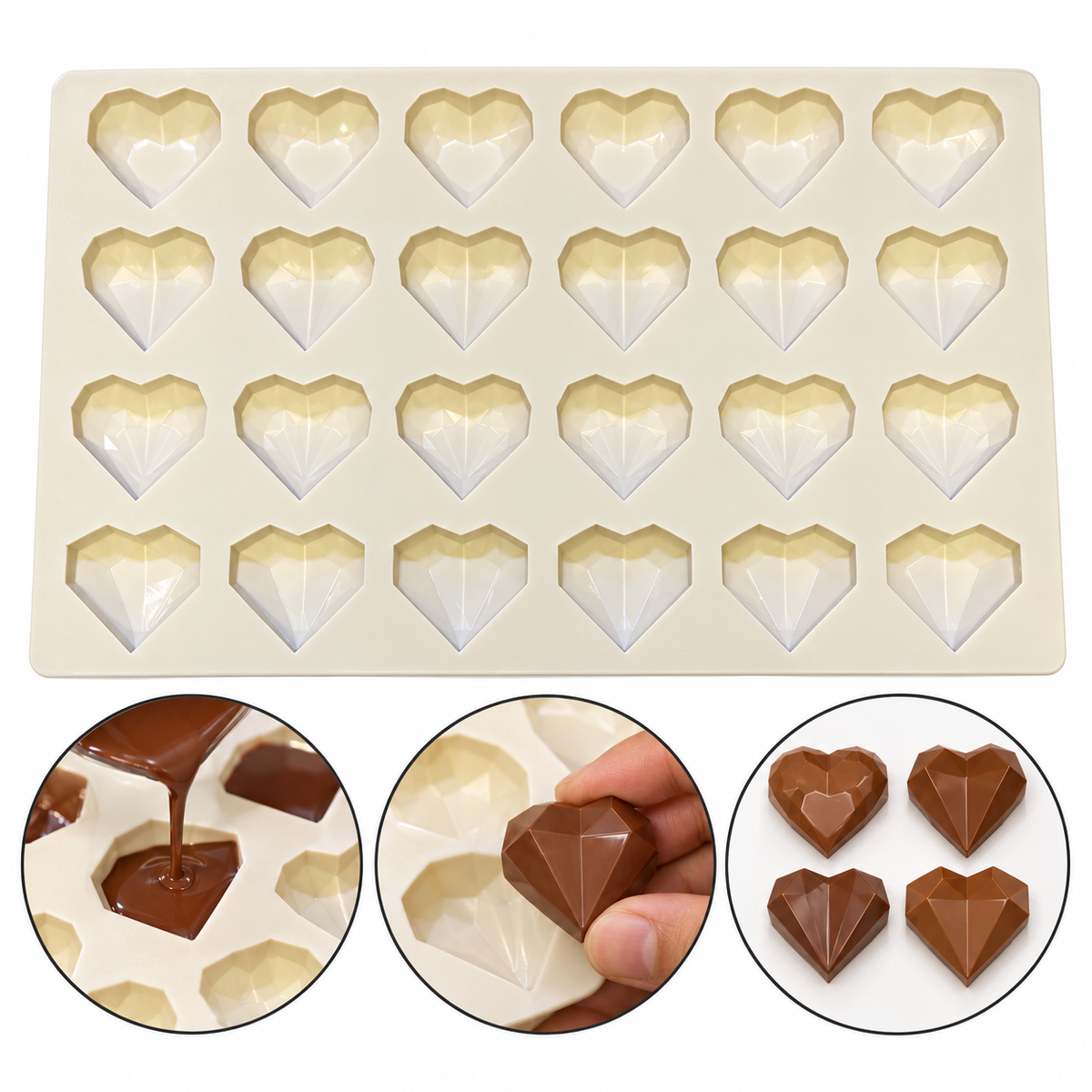 Different Shape Diamond Heart Silicone Chocolate Mold 24 Cavity