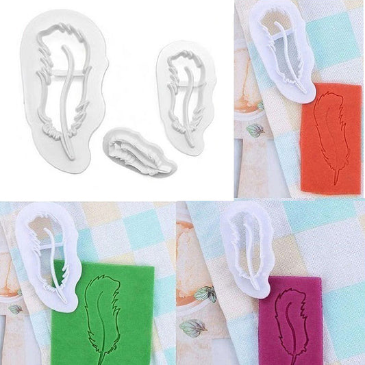 Feather Fondant And Cookie Cutter 3Pcs Set Plastic