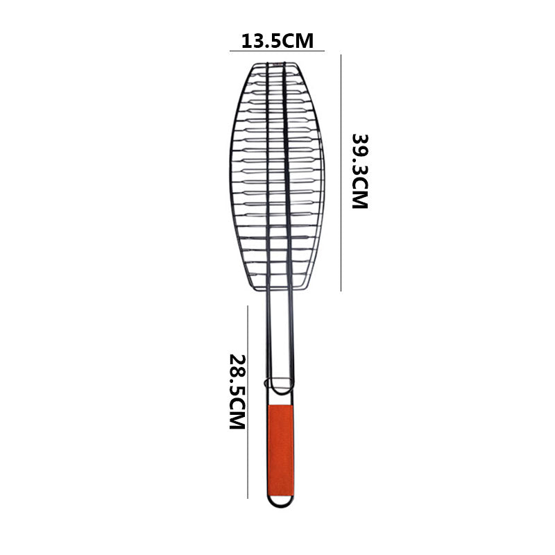 Fish, BBQ Hand Grill Basket Wooden Handle