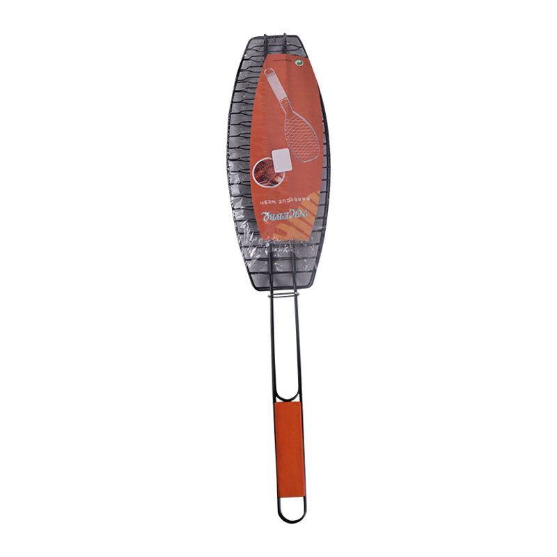 Fish, BBQ Hand Grill Basket Wooden Handle