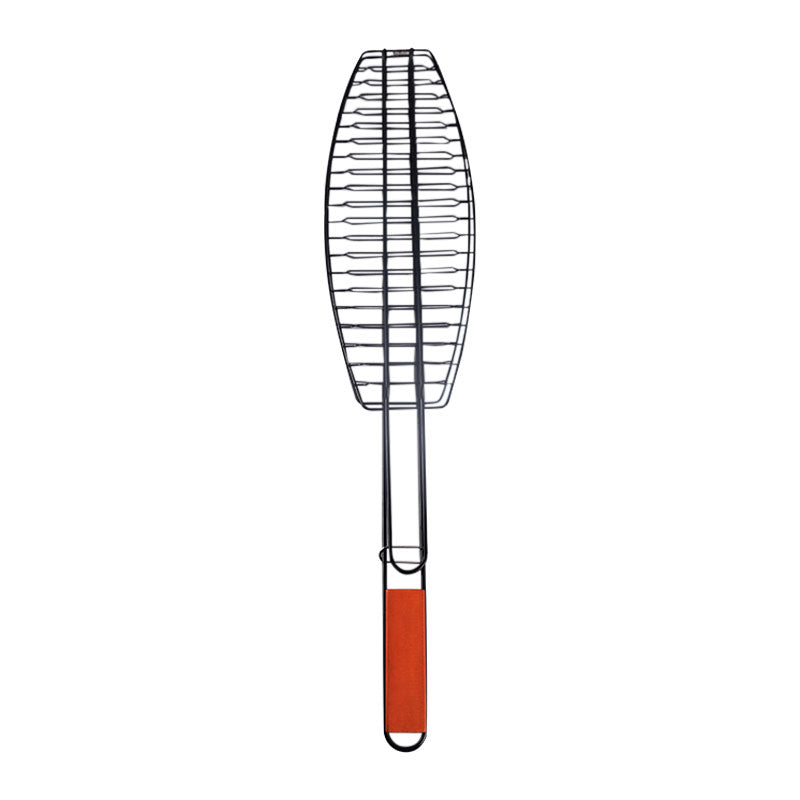 Fish, BBQ Hand Grill Basket Wooden Handle