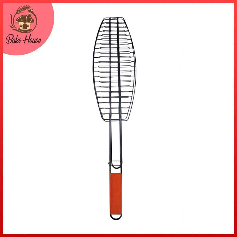 Fish, BBQ Hand Grill Basket Wooden Handle