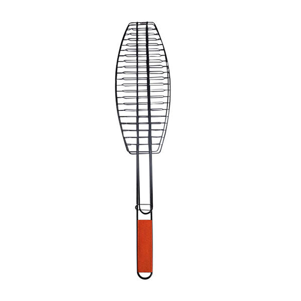 Fish, BBQ Hand Grill Basket Wooden Handle