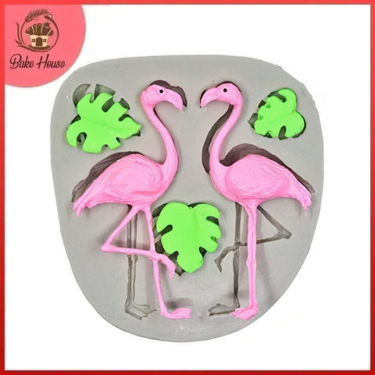 Flamingo With Turtle Leaf Silicone Fondant Cake Mold