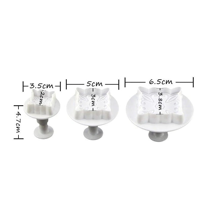 Flower Design Square Plunger Cutter 3Pcs Set