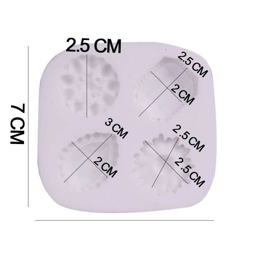 Flower & Gems Silicone Fondant Mold 4 Cavity