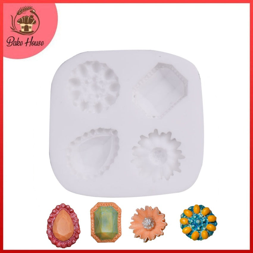 Flower & Gems Silicone Fondant Mold 4 Cavity