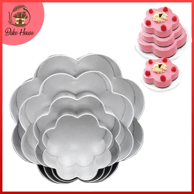 Flower Shape Cake Baking Mold Set 4Pcs Silver Tin