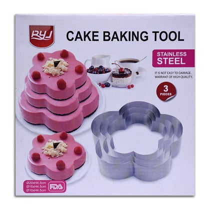 Flower Shape Cake Baking Tool Stainless Steel 3Pcs Set