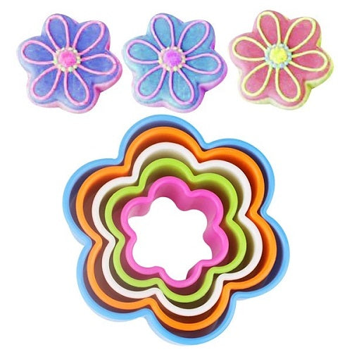 Flower Shape Colorful Cookie Cutter 5Pcs Set Plastic