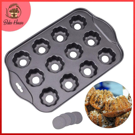 Flower Shape Mini Cheese Cake Pan 12 Cavity Non Stick Lose Bottom